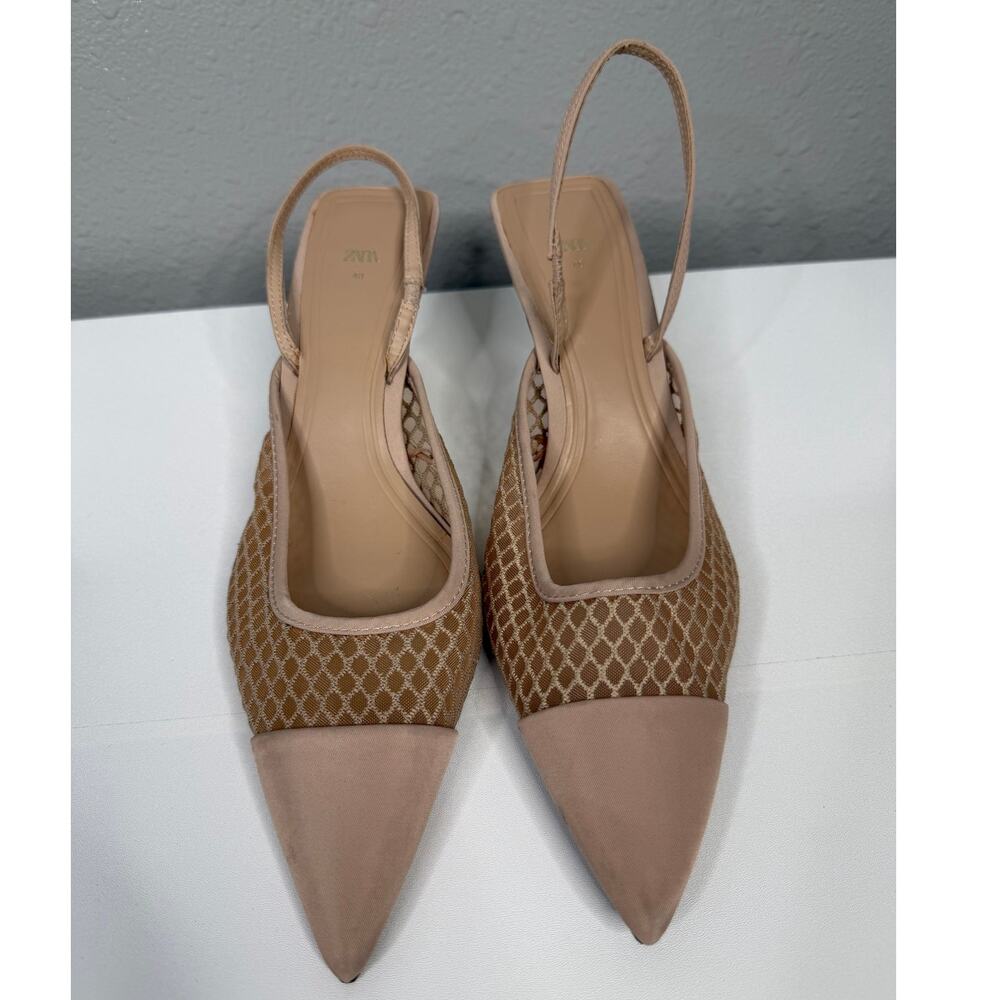 Zara Women’s Beige Mesh SlingBack Pointed Toe Heels / Size-40